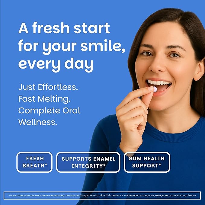 EZ Melts Oral Health Complete - Oral Probiotic - Supports Gum Health, Fresh Breath & Helps Relieve Occasional Dry Mouth - No Artificial Flavors, Non-GMO & Vegan - 2 Pack