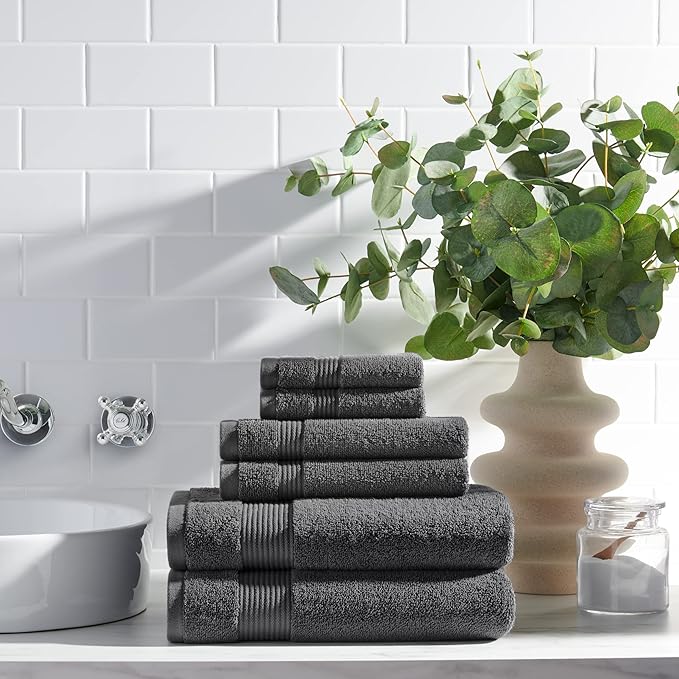 Arkwright Bath Washcloths 12 Pack - Super Soft 100% Cotton, 600 GSM Quick Dry & Absorbent, Luxury Face & Body Wash Cloth Towels for Hotels, Spa, and Vacation Rentals, Pewter Grey