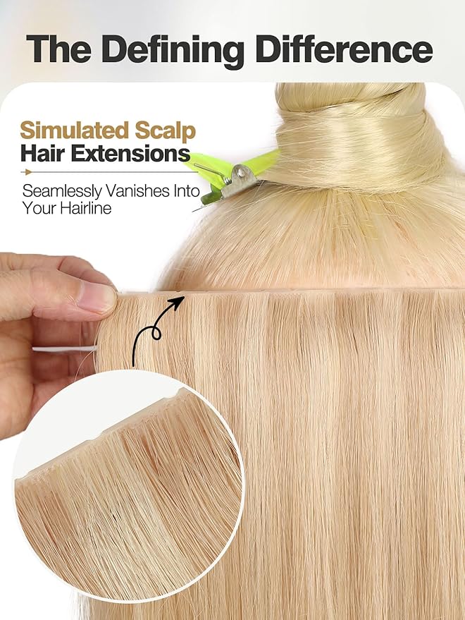 Twin Tab Butterfly Genius Weft Human Hair Extensions Simulated Scalp Latest Double Invisible Real 100% Remy Human Hair Weft with Micro Bead 100g 7ps 18 Inch Strawberry Highlight Blonde