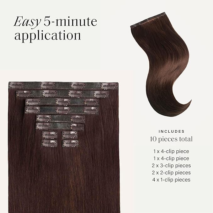 Luxy 100% Remy Human Hair - Seamless Clip-In Hair Extensions - Multi-Dimensional Color for Natural Blending, Adds Volume & Length 240 grams 24" Chocolate Brown Seamless