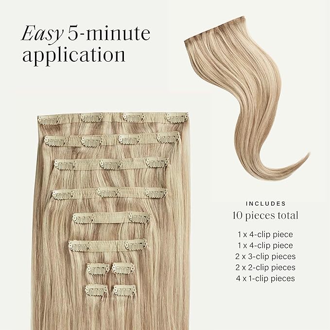 Luxy 100% Remy Human Hair, Classic 160g Clip-In Hair Extensions - 10 Wefts Multi-Dimensional Color for Natural Blending, Adds Volume & Length, Easy Apply & Remove 16" Dimensional Beige Blonde