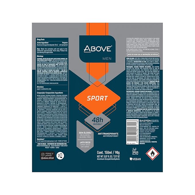 ABOVE 48 Hours Antiperspirant Deodorant, Sport, 3.17 oz - Dry Spray Deodorant for Men - Floral Scent - Antiperspirant Spray - No Stain - Cruelty-Free