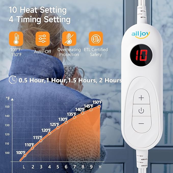ALLJOY Heating Pad for Back Pain Relief, 24"x33" Weighted Heating Pads for Neck and Shoulder, Christmas Gifts for Women Men, Back Heating Pads Fast-Heating with 10 Heat Settings, 4 Timing Setting
