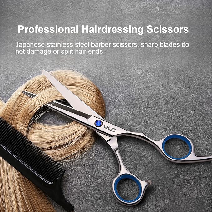Hair Cutting Scissors, ULG Professional Hair Scissors 6.5 inch Right-Hand Razor Edge Barber Shears Salon Hair Cutting Shears Made of Japanese Stainless Steel, Hand Sharpened Blue