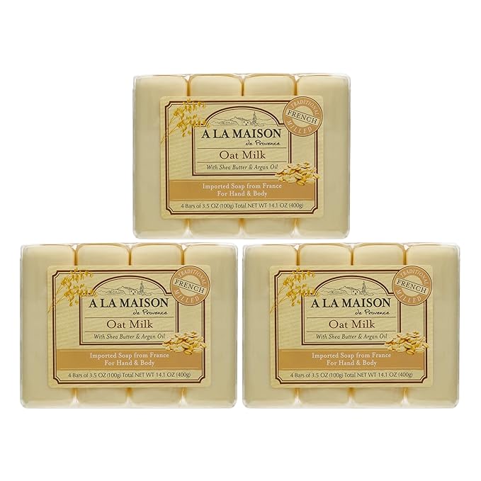 A LA MAISON Oat Milk Bar Soap - Triple French Milled Natural Moisturizing Hand Soap Bar (12 Bars of Soap, 3.5 oz)