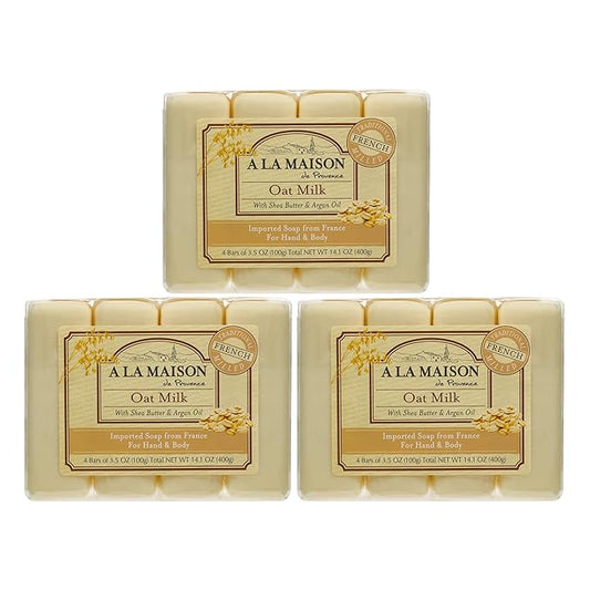 A LA MAISON Oat Milk Bar Soap - Triple French Milled Natural Moisturizing Hand Soap Bar (12 Bars of Soap, 3.5 oz)