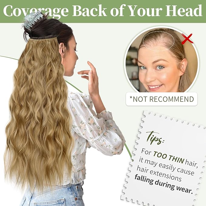 KooKaStyle Invisible Wire Hair Extensions with Transparent Headband Adjustable Size 4 Secure Clips Long Wavy Secret Wire Hairpiece 24 Inch 112#Honey Blonde for Women
