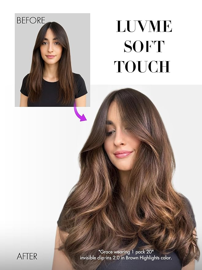LUVME Invisible Clip in Hair Extensions Real Human Hair, 24 inch 110g 6Pcs, Natural Brown Highlights Human Hair Extensions Clip ins for Women, Natural Seamless Straight Human Hair