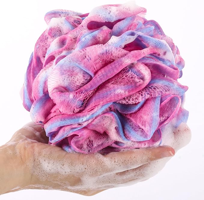BTYMS 4 Pieces Loofah Bath Sponge 75g/pc Bath Puffs Shower Scrunchies Large Body Wash Sponge for Shower Exfoliate