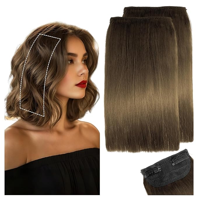 2 Pcs Short Hair Extensions, Real Hair Clip in Extensions Hair Human for Women 6 inch Medium Brown