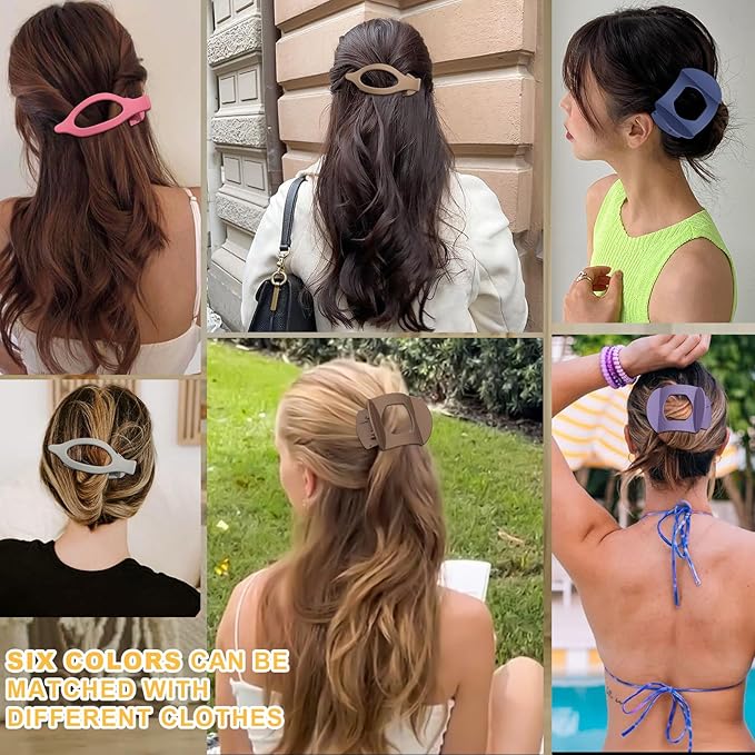6 PCS French Flat Hair Clips for Women 2 Styles Large Matte Flat Claw Clips Strong Hold No-Slip French Hair Barrettes for Thick Thin Hair(Multicolor 2)
