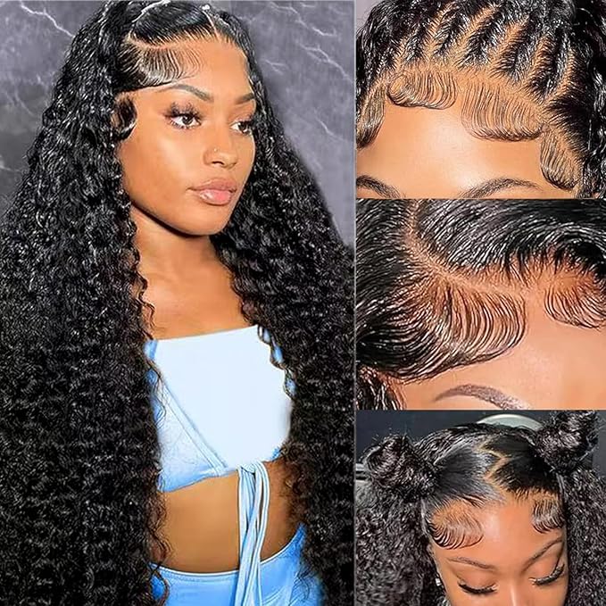 13x6 HD Lace Front Wigs Human Hair Pre Plucked Water Wave Human Hair Wig 200 Density Curly Hair Wig for Black Women Natural Color 28 Inch