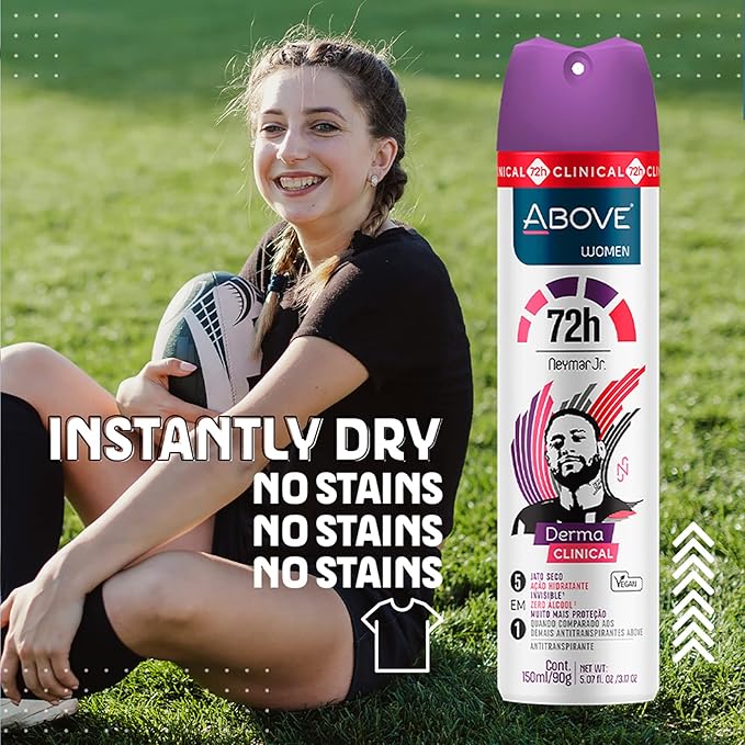 ABOVE 72 Hours Derma Clinical Antiperspirant Deodorant, Neymar Jr Women, 3.17 oz - Deodorant for Men - Mandarin, Cocoa, and Vanilla Notes - Dry Spray