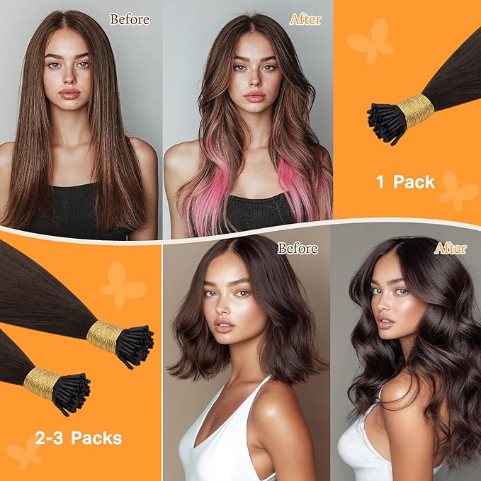 Doores Itip Human Hair Extensions, Chocolate Dip Color Melt 16 Inch 100g/200s, I Tip Extensions for Women Natural Looking