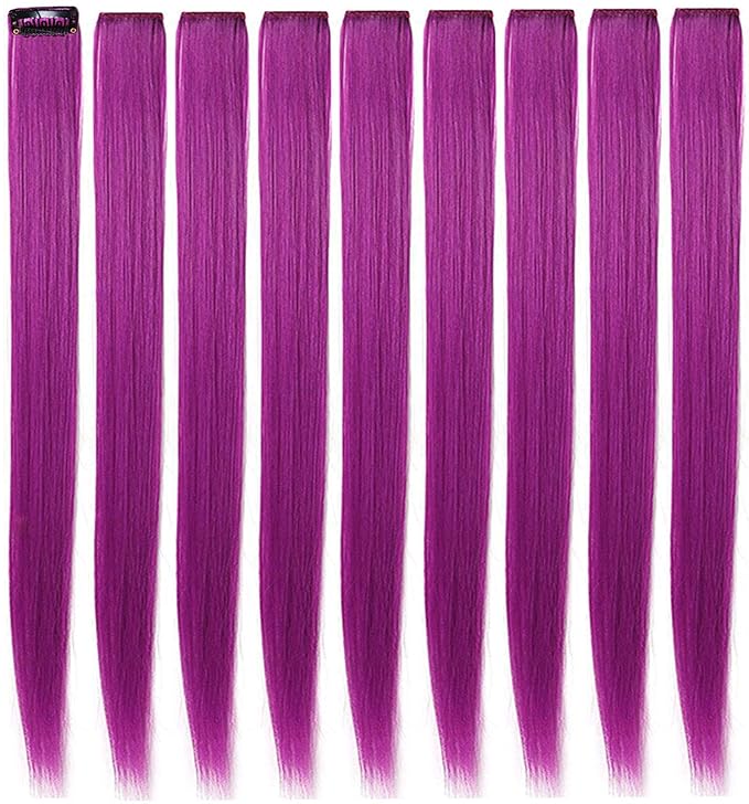 Rhyme 9PCS 21" Colored Clip in Hair Extensions Purple Hair Extensions for Kids Girls Hair Clips Straight Fashion Hairpieces for Party Highlights Hair Accessories (Purple)