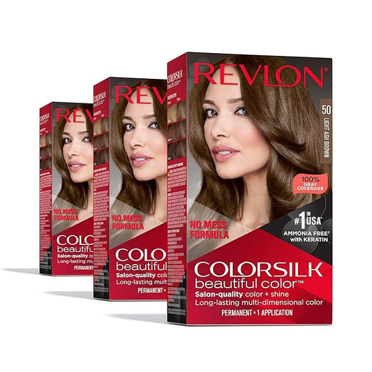 Revlon Colorsilk Beautiful Color Permanent Hair Color, (OLD VERSION) 50 Light Ash Brown (Pack of 3)