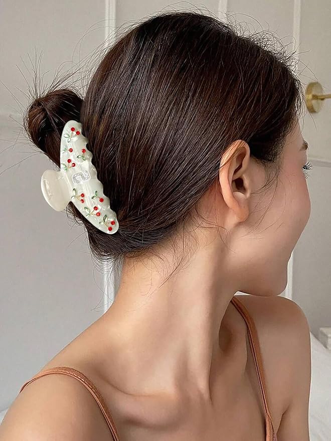 LILIE&WHITE Christmas Gift Acrylic Cherry Letter Hair Clips For Women With RhinestonesInitial Hair Claws For Thick Hairs Trendy Monogram Large Clips Fashion Big Claw Clip Jewelry Gift Alphabet S