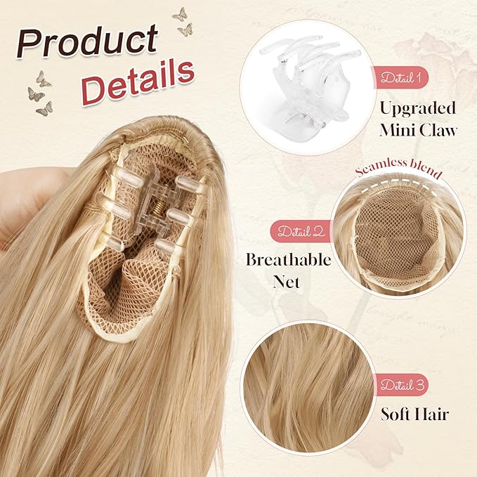 SOFEIYAN Ponytail Extension 16" Curly Wavy Claw Clip Ponytail Hair Extensions Small Claw Clip in Hairpiece Fluffy Clip on Pony Tails Jaw Clips for Women Synthetic Hairpiece, Blonde&Gold Highlights