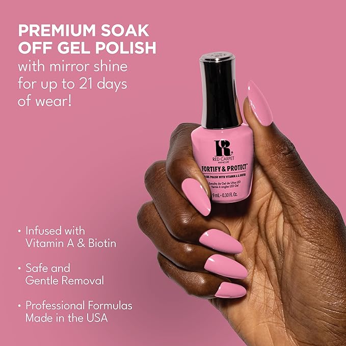RC Red Carpet Manicure Fortify & Protect Pink Crème Gel Polish for Strong, Healthy Nails - Infused with Vitamin A & Biotin - (Very Important Pink) Led Nail Gel Color, 0.3 Fl Oz