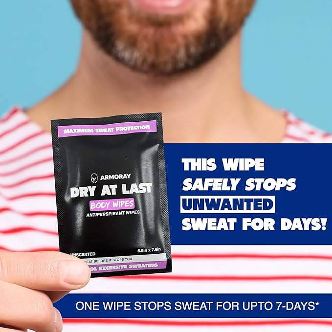 Armoray Dry At Last Body Antiperspirant Wipes - Individually Wrapped - Deodorant Wipes Women for Sweat Protection - Hyperhidrosis Anti Perspirant Women & Men - for Anti Sweating Hands