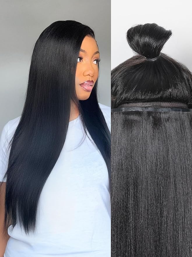 LUVME Yaki Straight Seamless 110g 7Pcs Clip in Hair Extensions Full Max with 20inch Natural Black 100% Real Soft Human Remy Human Hair Extensions