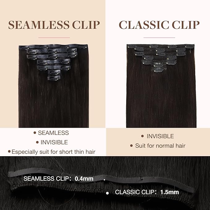 GOO GOO Clip in Hair Extensions Real Human Hair, Remy Human Hair Extensions Clip ins for Women, Natural Human Hair, 24inch 120g 7Pcs, 2 Dark Brown