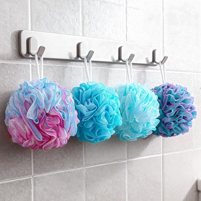 BTYMS Loofah Sponge XXL Large Shower Puffs 100g/pc, Exfoliating Mesh Pouf Bath Scrunchies - Pack of 4
