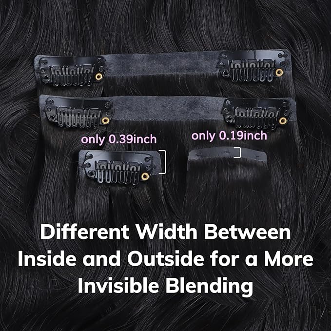 IDN BEAUTY Seamless Clip In Hair Extensions Human Hair, Body Wave 16 Inch 110g 7pcs Natural Black Real Virgin Human Hair Seamless Clip Ins For Black Women PU Weft Invisible Edge