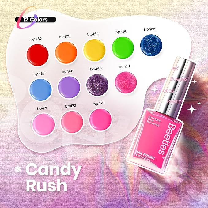Beetles Glitter Neon Nail Polish Set - 12 Colors Hot Pink Blue Purple Rainbow Rright Glitter Nail Polish Set, Air Quick Dry DIY Fingernail Art Set Christmas Salon Home Gift