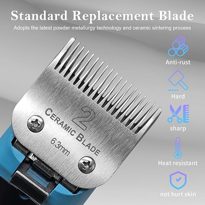 2 Packs 2# Detachable Replacement Ceramic Blades set,Compatible with Andis/oster Classic 76/Star-Teq/Power-Teq/A5 Clipper,Cut Length 1/4"(6.3 mm)