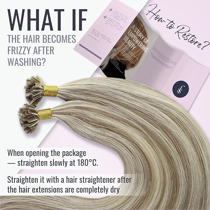 Fshine Remy Hair Extensions U Tip Pre Bonded #8 Light Brown Mixed With #60 Platinum Blonde Highlighted Nail Tip Human Hair Extensions 14 Inch 40g/50s Hot Fusion Hair Extensions For Short Hair