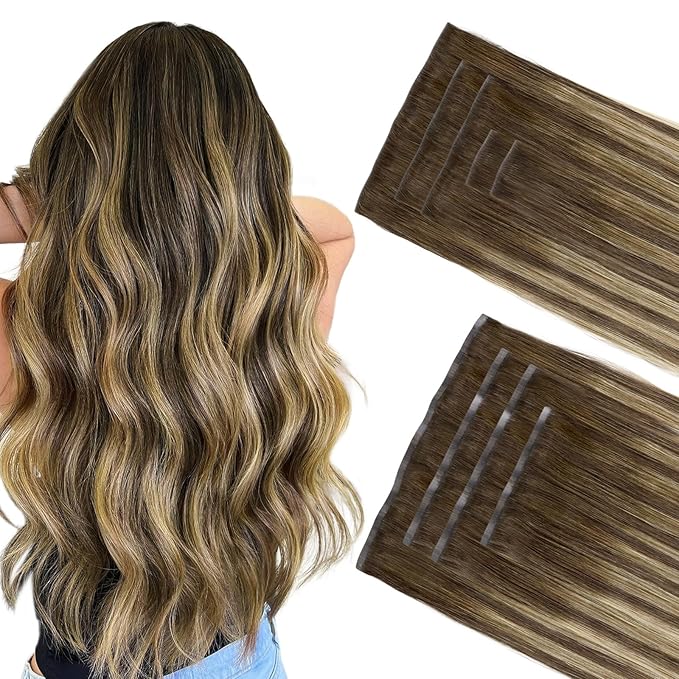 GOO GOO Invisi Edge Clip in Hair Extensions Set, 22inch 200g, 5pcs Injected Seamless PU Clip ins and 4pcs Classical PU Clip ins Virgin Real Human Hair, #(T4/27) P4