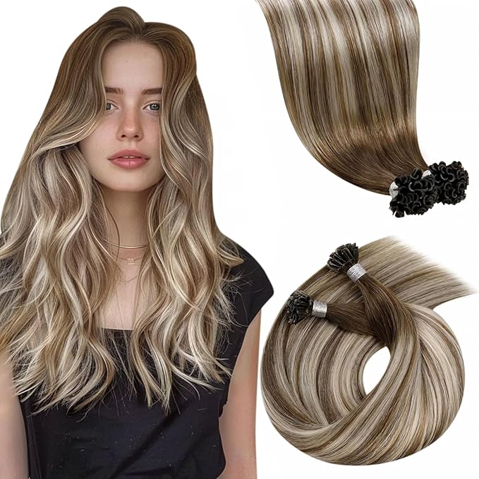 LaaVoo U Tip Hair Extensions Human Hair Balayage Ktip Human Hair Extensions Balayage Light Brown Mix Blonde 50g 1g/s 22 Inch