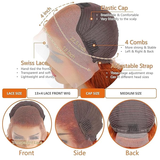 Ginger Orange 13x6 Body Wave Lace Front Wigs Human Hair 200% Density Glueless HD Transparent Lace Frontal Wigs Human Hair Pre Plucked With Baby Hair Ginger For Women 26 Inch