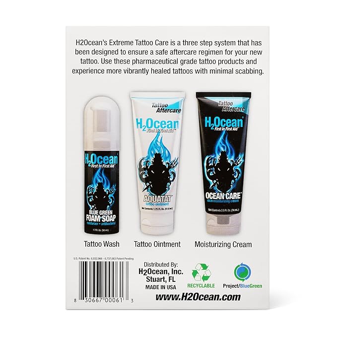 H2Ocean Extreme Tattoo Aftercare Kit – Complete 3-Step Tattoo Care & Healing Set with Antibacterial Foam Soap, Moisturizing Cream & Ointment – Sea Mineral Enriched Formula for Healthy, Vibrant Tattoos