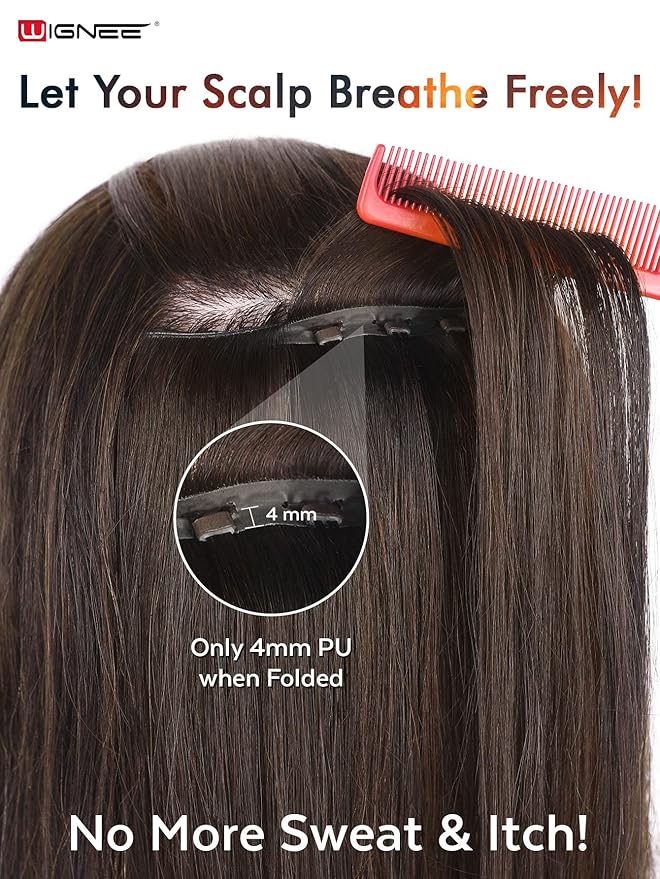 WIGNEE OVO Brown Hair Extensions – 20 Inch, 100% Remy Human Hair, Dual Hand-Tied Double Invisible Weft, Micro Beaded Sew-In, Glueless, Seamless Soft Silky Hair Extensions