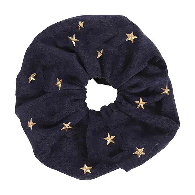 Large Suede Scrunchie with Hearts and Stars (Navy Stars)