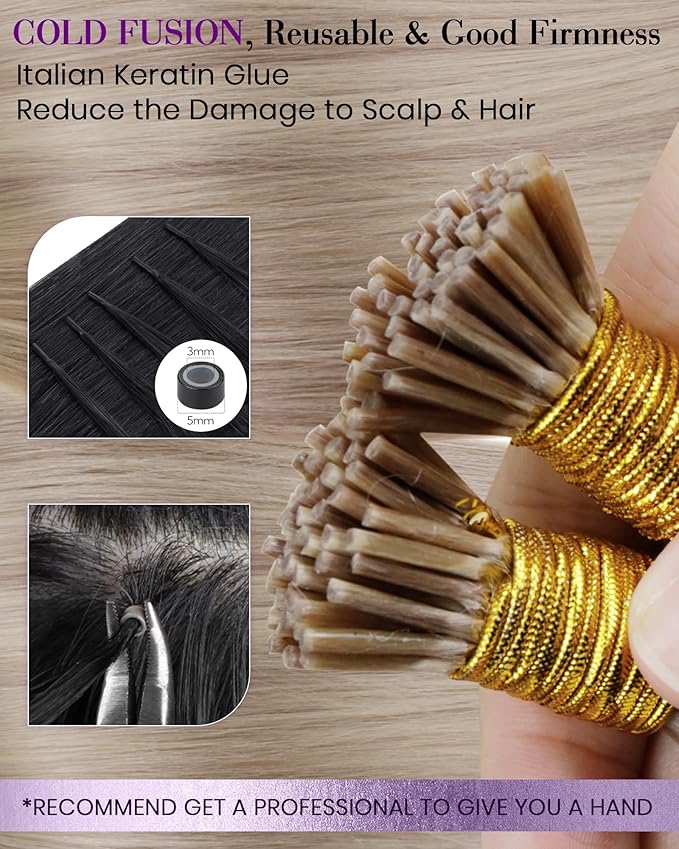 LaaVoo Itip Human Hair Extensions Balayage I Tip Hair Extensions Human Hair Ash Blonde Highlighted Bleach Blonde I Tips Hair Extensions Soft Straight 22inch 100g 100s
