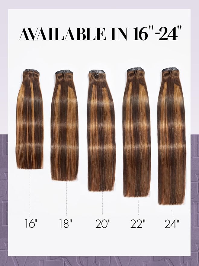 LUVME Seamless Clip in Hair Extensions, 20 Inch 135g 7pcs #4/27 Hair Extensions Clip in Human Hair Invisible PU Skin Weft Natural Remy Human Hair