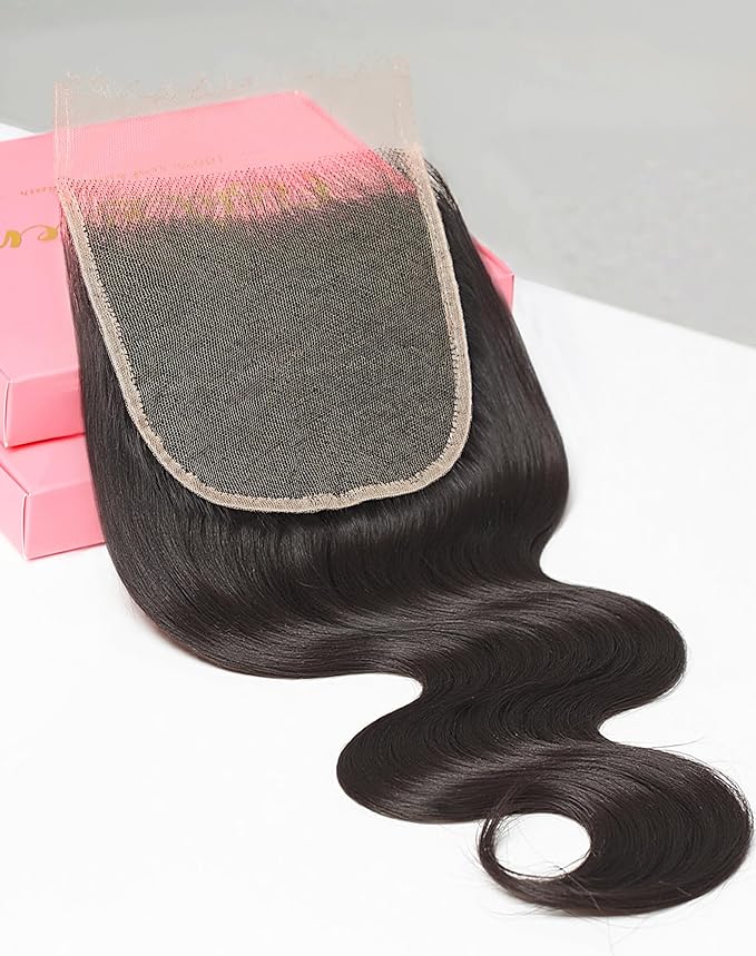 5x5 HD Lace Closure Skinlike Transparent Frontal 100% Real HD Lace Body Wave Human Hair 16Inch 0.095mm Ultra-Thin Invisible Swiss Lace Closure Only Bleached Small Single Knots Raw Human Hair