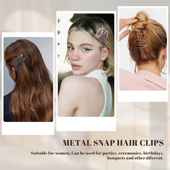 48 PCS Small Metal Barrettes For Women Non Slip Water Drop Snap Clips For Thick Thin Fine Hair Classic Accessories,Pink Purple Brown Blue Green,1.97 x 0.5 In