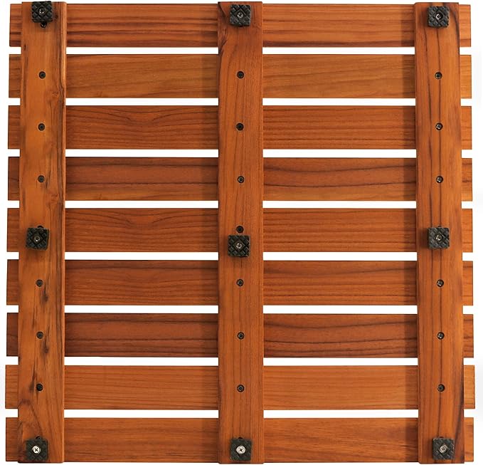 VaeFae Teak Shower Mat, Non-Slip Bath Mat, Luxury Spa Mat, Wooden Mat for Bathtub, 20 x 20 in