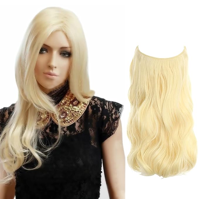 Invisible Wire Hair Extensions Transparent Wire Adjustable Size 4 Secure Clips Long Wavy Curly Secret Hairpiece 18 Inch for Women