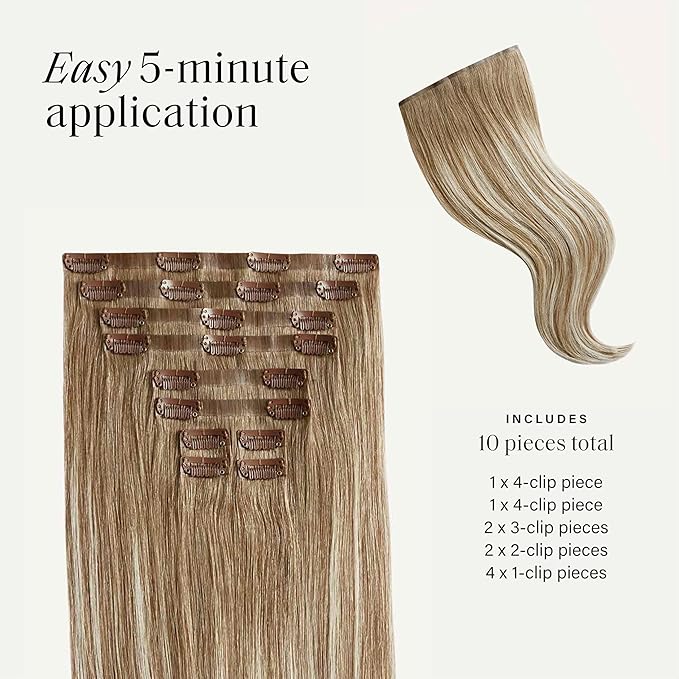 Luxy 100% Remy Human Hair - Seamless Clip-In Hair Extensions - Multi-Dimensional Color for Natural Blending, Adds Volume & Length 50 grams 12" Natural Blonde Balayage