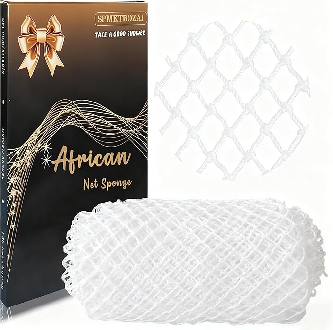 African Net Sponge Authentic, African Exfoliating Sponge Real African Net Black Owned, African Bath Sponge Back Scrubber, Body Exfoliator Shower Bath Accessories (White)