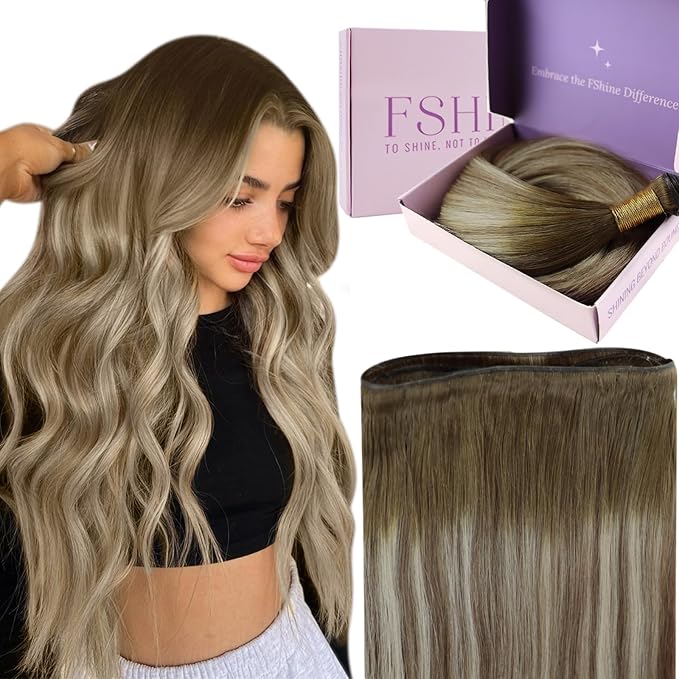 Fshine Weft Hair Extensions Human Hair 20 Inch Hand Tied Extensions Real Human Hair 60G Blonde Sew In Genius Weft For Women