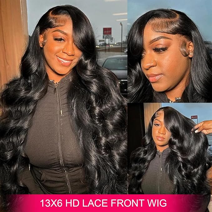 13x6 Lace Front Wigs Human Hair Pre Plucked 210 Density Body Wave HD Lace Front Wigs for Women Human Hair Glueless (Natural Color Body Wave Wig, 30 Inch)