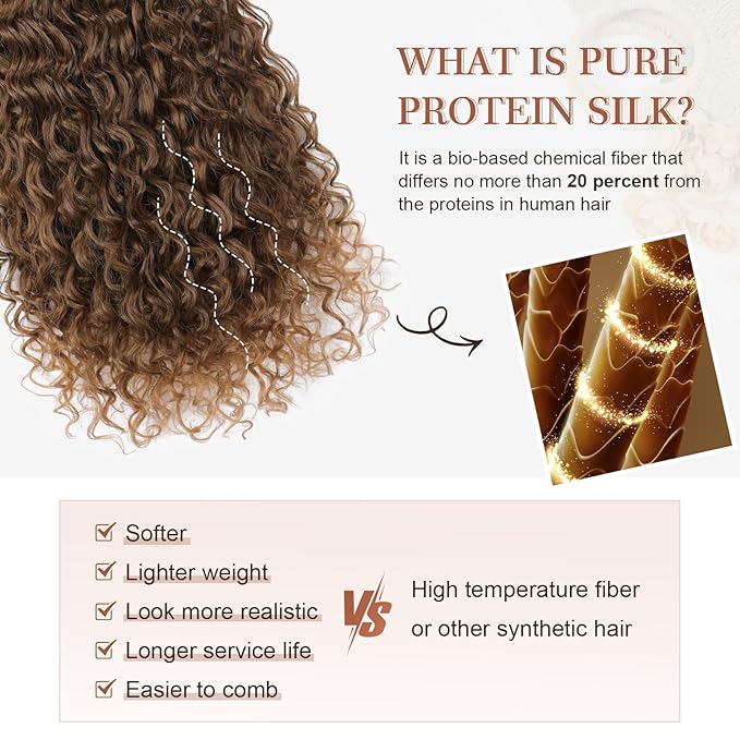 Clip in Hair Extensions, FLUFYMOOZ 4PC 100％ Pure Protein Silk Hair Extensions Long Soft Natural Hairpiece 20 Inch Curly Hair Extension for Women (Almond Brown with Cooper Red)