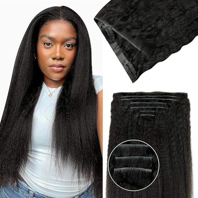 Lashey Invisi Edge Clip in Hair Extensions, 7pcs 110g 18 Inch Natural Black Seamless Clip in Hair Extensions Human Hair Kinky Straight Real Remy Human Hair