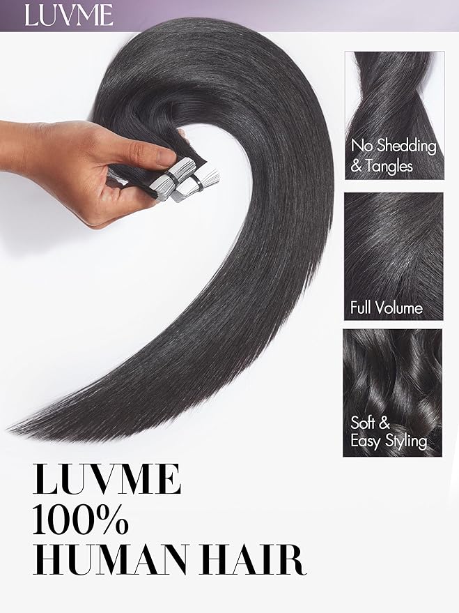 LUVME Invisible Tape in Hair Extensions Human Hair 16 Inch 110g 50pcs Natural Black Straight Double Sided Seamless Tape Extensions